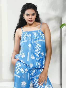 AAREIN - Women Blue Smocked Linen Top