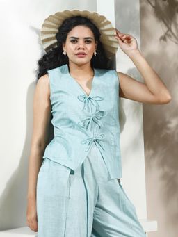 AAREIN - Women Blue Cotton Tie-Up Top