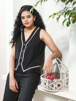 AAREIN - Women Black Linen Waistcoat Top