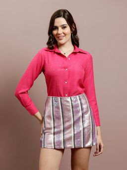 AAREIN - Women Fuchsia Silver Embellished Shirt