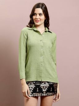 AAREIN - Women Green Gold Embellished Shirt
