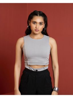 QONA - Agzy Tailored Crop Top-Grey
