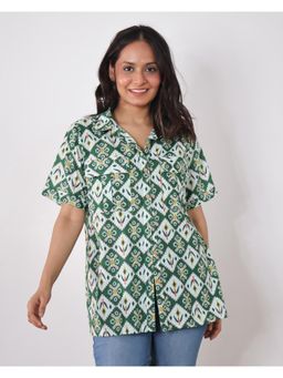 Sivaka India - Green Ikat Print Collared Shirt