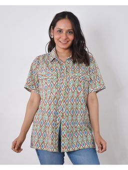 Sivaka India - Ikat Print Collared Cotton Shirt