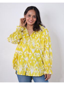 Sivaka India - Yellow Ikat Frilled Cotton Shirt