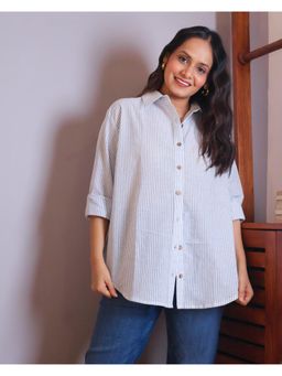 Sivaka India - Blue Striped Collared Cotton Shirt