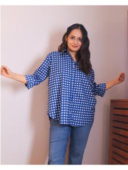 Sivaka India - Blue Checkered Print Cotton Shirt
