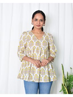 Sivaka India - Off White Flared Cotton Top