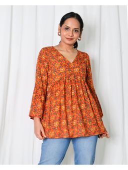 Sivaka India - Orange Flared Cotton Modal Top