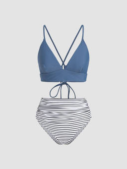 Cider - Stripe Strappy Bikini Swimsuit (Set of 2) (XS)
