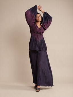 Ritu Kumar - Purple Ombre Viscose Silk Ensemble Top with Palazzo (Set of 2)