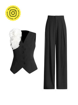 APPAPOP - Gyral Front Rose Separates Waist Coat with Pant (Set of 2)