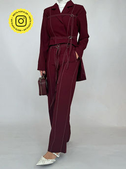 APPAPOP - Haute Heiress Wine Crop Coat with Pant (Set of 2)