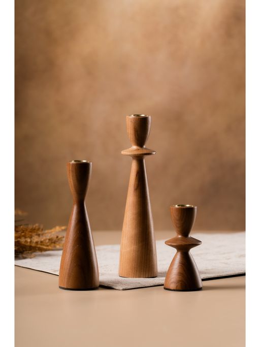 SG Home Forest Fusion Wooden Brown Candle Holder (Pack Of 3)