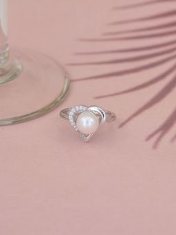 Ornate Jewels - 925 Silver 7.5 Mm Round Pearl Heart Ring For Women & Girls