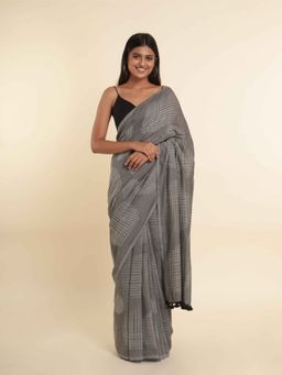 Suta - Grey Printed Cotton Blend Saree