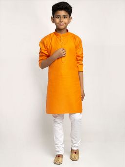 Kraft India - Orange and White Cotton Boys Kurta Pyjama (Set of 2)