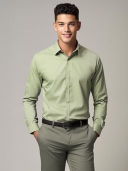 HE SPOKE - Green Formal Concealed Placket 2 Way Stretch Shirt