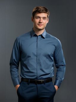 HE SPOKE - Blue Formal Concealed Placket 2 Way Stretch Shirt