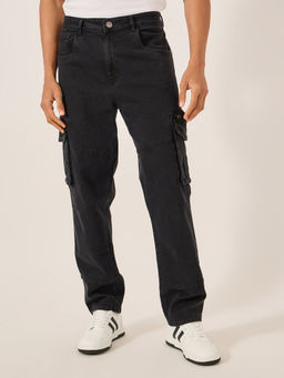 Styli - Men Overdyed Black Cargo Jeans