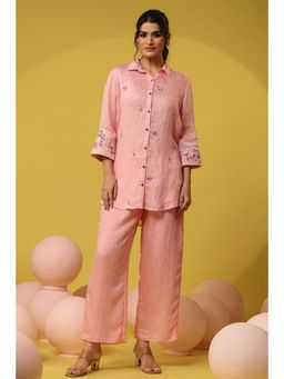 Scakhi - Pink Mul Chanderi Embroidered Co-Ord Set