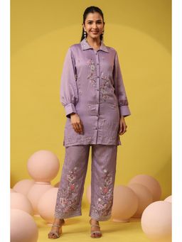 Scakhi - Lavender Mul Chanderi Embroidered Co-Ord Set