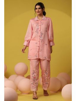 Scakhi - Pink Mul Chanderi Embroidered Co-Ord Set