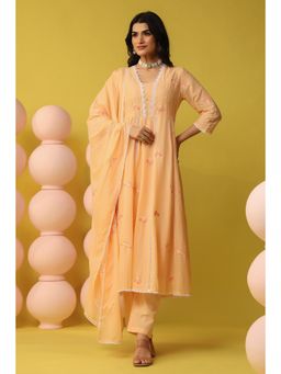 Scakhi - Pink Mulmul Embroidered and Handwork Anarkali Kurta with Pant and Dupatta