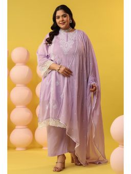Scakhi - Lavender Mulmul Chikankari Embroidery Straight Kurta with Pant and Dupatta