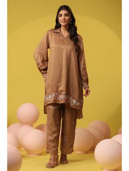 Scakhi - Brown Russian Silk with Zari Work Co-Ord Set