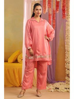 Scakhi - Onion-Pink Russian Silk with Zari Work Co-Ord Set