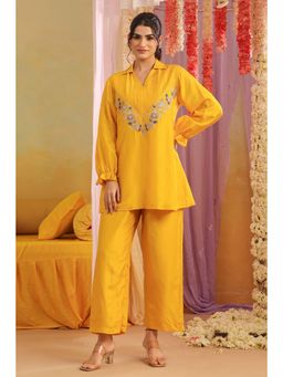 Scakhi - Embroidered Mustard Russian Silk Co-Ord Set