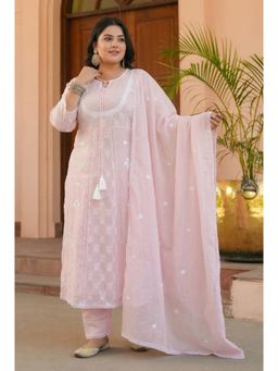 Scakhi - Pink Mulmul Embroidered Anarkali Kurta with Pant and Dupatta