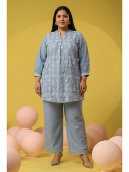 Scakhi - Power Blue Embroidered Cotton Co-Ord Set