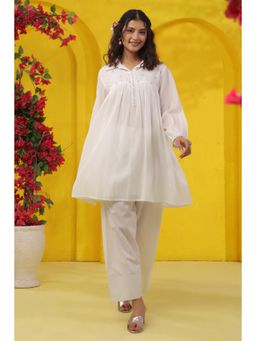 Scakhi - White Embroidered Mulmul Co-Ord Set