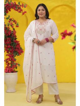 Scakhi - Rose-Pink Embroidered Mulmul Straight Kurta with Pant and Dupatta