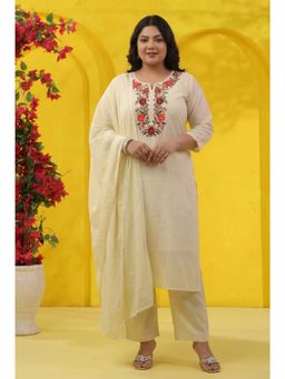Scakhi - Butter Yellow Embroidered Straight Kurta with Pant and Dupatta