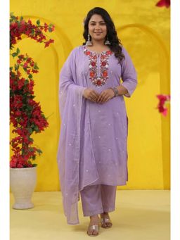 Scakhi - Lavender Embroidered Straight Kurta with Pant and Dupatta