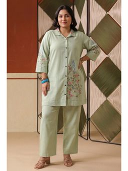 Scakhi - Pista Green Embroidered Rayon Flex Plus Size Co-Ord Set