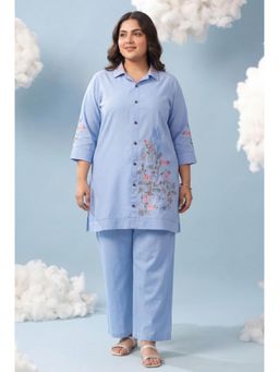 Scakhi - Powder Blue Embroidered Rayon Flex Plus Size Co-Ord Set