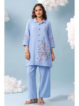 Scakhi - Powder Blue Embroidered Rayon Flex Co-Ord Set