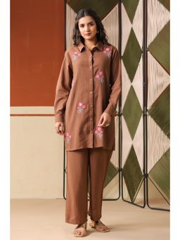 Scakhi - Chocolate Embroidered Rayon Flex Co-Ord Set
