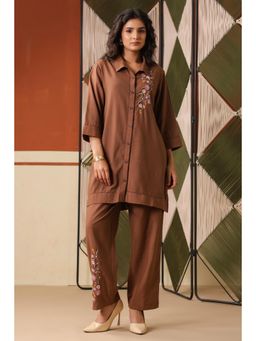 Scakhi - Chocolate Embroidered Rayon Flex Co-Ord Set With Trouser