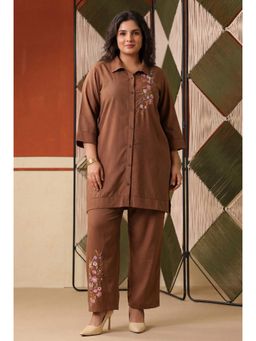 Scakhi - Chocolate Embroidered Rayon Flex Plus Size Co-Ord Set With Trouser