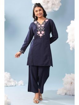 Scakhi - Women Indigo Embroidered Rayon Co-Ord Set