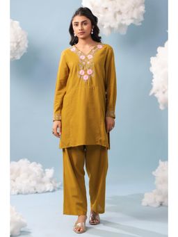 Scakhi - Women Olive Embroidered Rayon Co-Ord Set