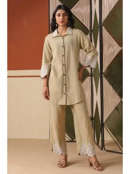 Scakhi - Beige Embroidered Rayon Flex Co-Ord Set