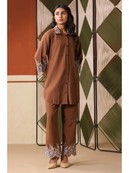 Scakhi - Chocolate Embroidered Rayon Flex Co-Ord Set
