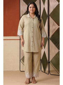 Scakhi - Beige Embroidered Rayon Flex Plus Size Co-Ord Set