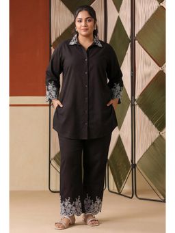 Scakhi - Black Embroidered Rayon Flex Plus Size Co-Ord Set